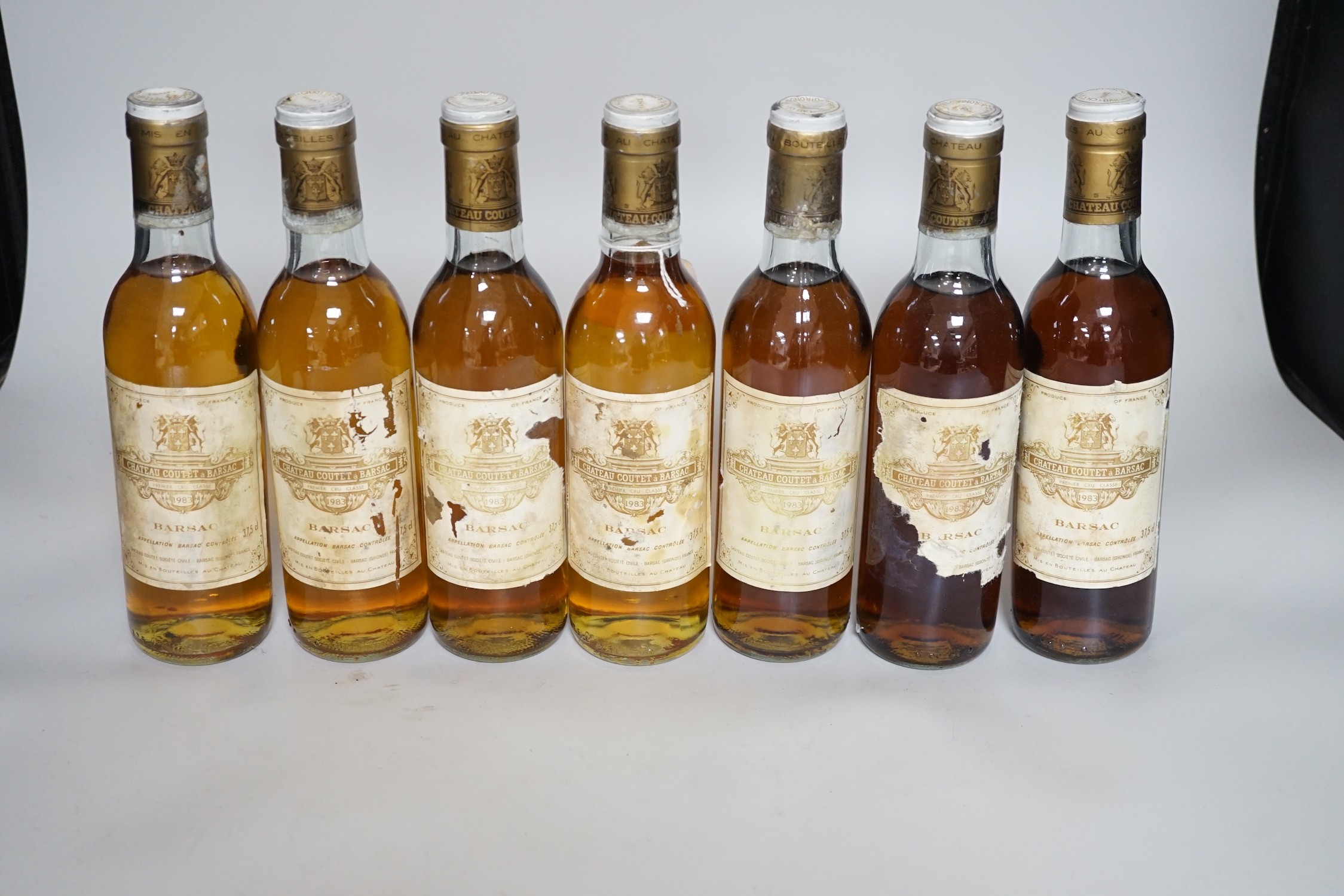 Seven half bottles of Chateau Coutet a Barsac, 1983.